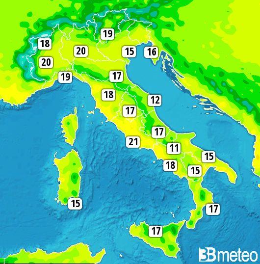 Massime previste per venerdì