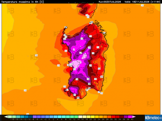 Massime previste sabato dal modello ad alta risoluzione di 3bmeteo