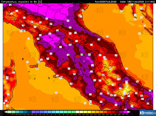 Massime previste sabato dal modello ad alta risoluzione di 3bmeteo