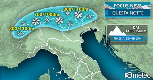 Meteo. Focus neve prossima notte
