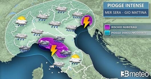 Meteo. Focus piogge tra mercoledì sera e giovedì mattina