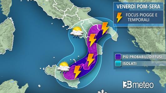 Meteo. Temporali previsti venerdì al Sud