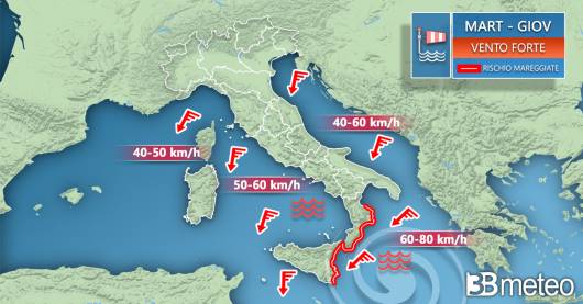 Meteo. Venti forti tra martedì e giovedì