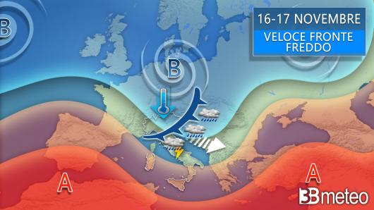 Meteo - 16-17 novembre con veloce fronte freddo