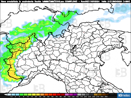 Meteo - Accumuli di neve totali previsti 