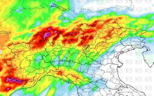 Meteo Accumuli di pioggia previsti tra la mezzanotte e il pomeriggio di oggi