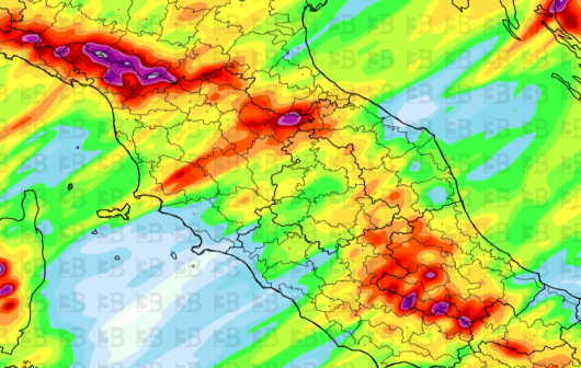 Meteo, accumuli totali previsti al Centro tra giovedì e venerdì