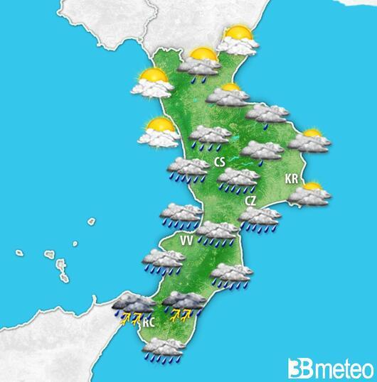 Meteo Calabria, giovedì pomeriggio con piogge, rovesci e locali temporali