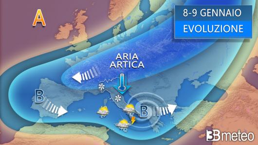 Meteo - Evoluzione 8-9 gennaio
