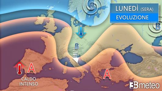 Meteo - Evoluzione lunedì sera, il nucleo fresco entra sull'Italia