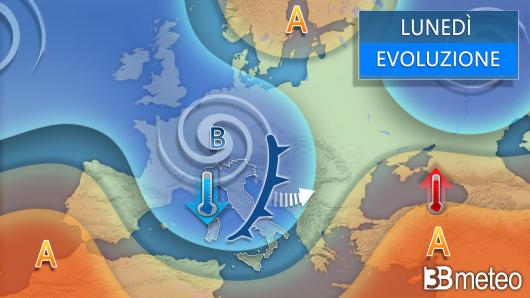 Meteo evoluzione per la giornata di lunedì