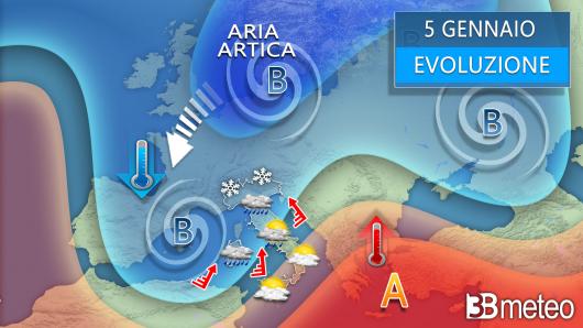 Meteo - Evoluzione per la giornata di venerdì 5 gennaio