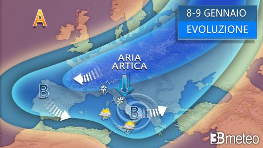 Meteo - Evoluzione prevista 8-9 gennaio