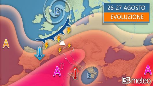 Meteo - Evoluzione prevista per il weekend 27-27 agosto