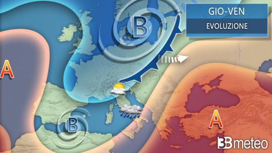 Meteo, evoluzione prevista tra giovedì e venerdì