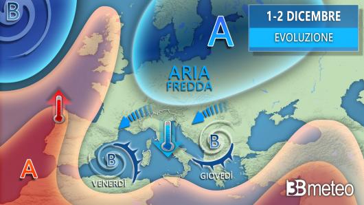 Meteo, evoluzione tra 1 e 2 dicembre