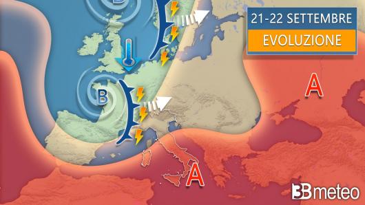 Meteo - Evoluzione tra giovedì 21 e venerdì 22 settembre