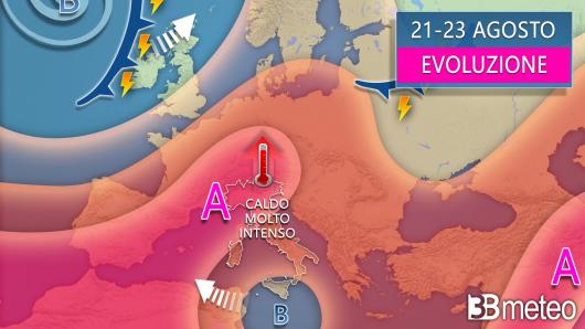 Meteo - Evoluzione tra il 21 e il 23 agosto