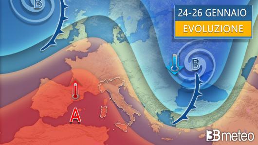 Meteo - Evoluzione tra il 24 e il 26 gennaio