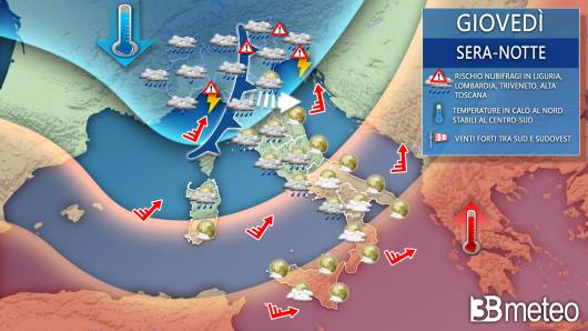 Meteo - Evoluzione tra la tarda serata odierna e il corso della prossima notte