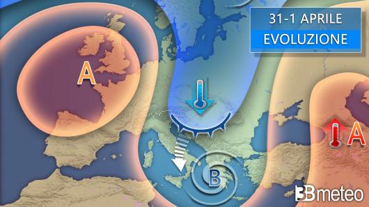 Meteo evoluzione tra lunedì 31 marzo e martedì 1 aprile