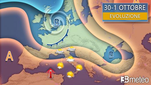 Meteo- Evoluzione tra lunedì e martedì