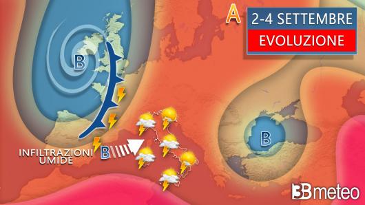Meteo - Evoluzione tra lunedì e mercoledì