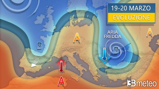 Meteo - Evoluzione tra martedì e mercoledì (19-20 marzo)