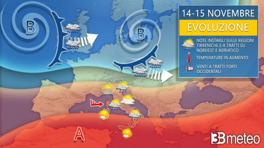 Meteo - Evoluzione tra martedì e mercoledì
