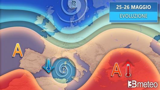 Meteo evoluzione tra mercoledì e giovedì (25-26 maggio)