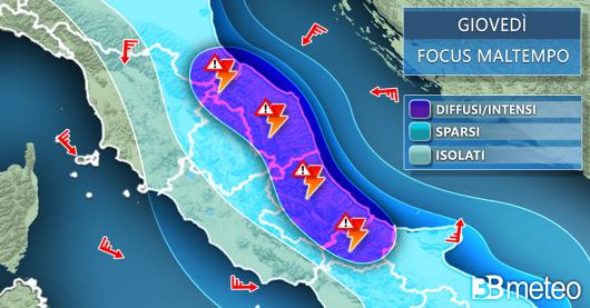 Meteo: focus maltempo giovedì