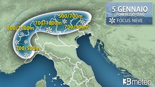 Meteo - Focus neve 5 gennaio