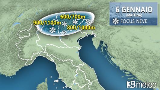Meteo - Focus neve 6 gennaio