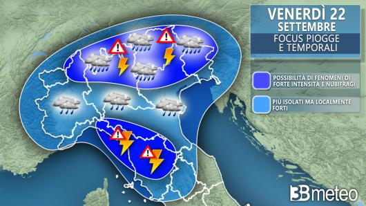 Meteo - Focus piogge e temporali venerdì