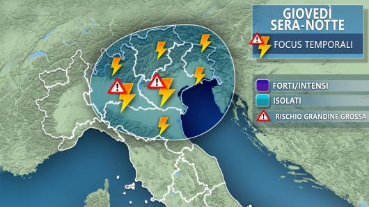 Meteo - Focus temporali al Nord giovedì sera-notte