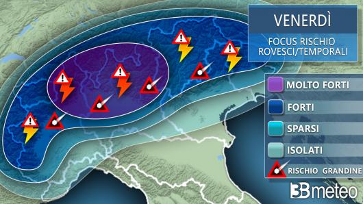 Meteo focus temporali al Nord, le zone a rischio