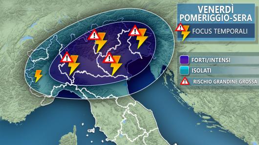 Meteo - Focus temporali al Nord venerdì