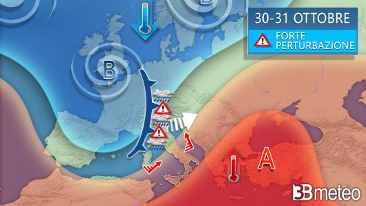 Meteo forte perturbazione tra 30 e 31 ottobre
