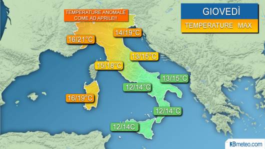 Meteo giovedì ancora caldo anomalo, temperature come aprile