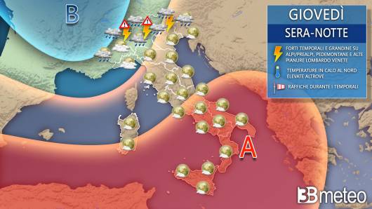 Meteo giovedì sera notte