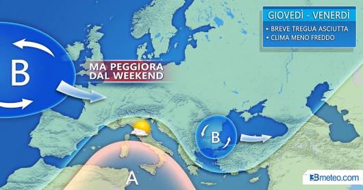 Meteo Italia. Tregua più soleggiata tra giovedì e venerdì