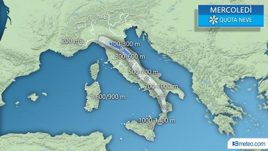 Meteo Italia: focus neve mercoledì