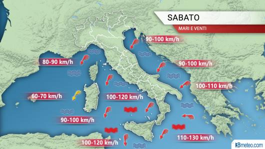 Meteo Italia: focus venti sabato