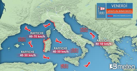 Meteo Italia: focus venti venerdì