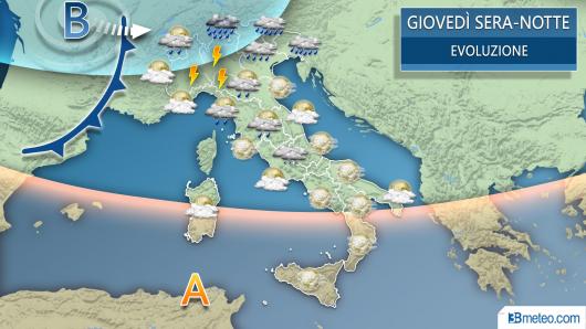 Meteo Italia giovedì sera/notte