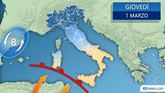 Meteo Italia: la situazione giovedì 1 marzo