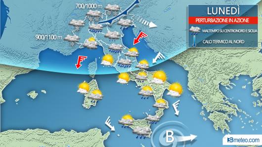 Meteo Italia la situazione prevista lunedì