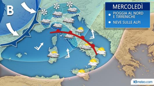 Meteo Italia: la situazione prevista mercoledì