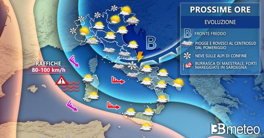 Meteo Italia: la situazione prevista nelle prossime ore