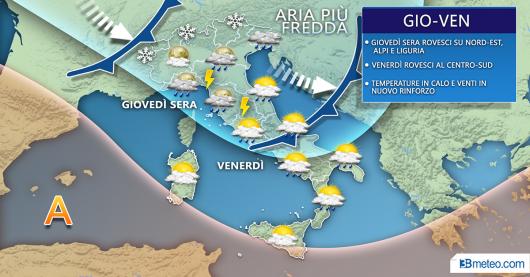 Meteo Italia: la situazione prevista tra giovedì e venerdì